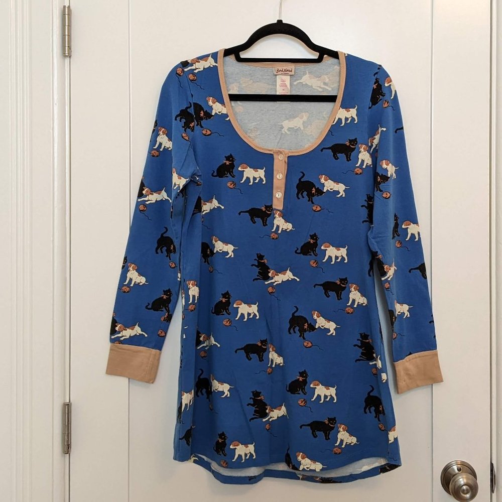 EUC Blue Cats & Dogs Stretch L/S Henley Nightshirt